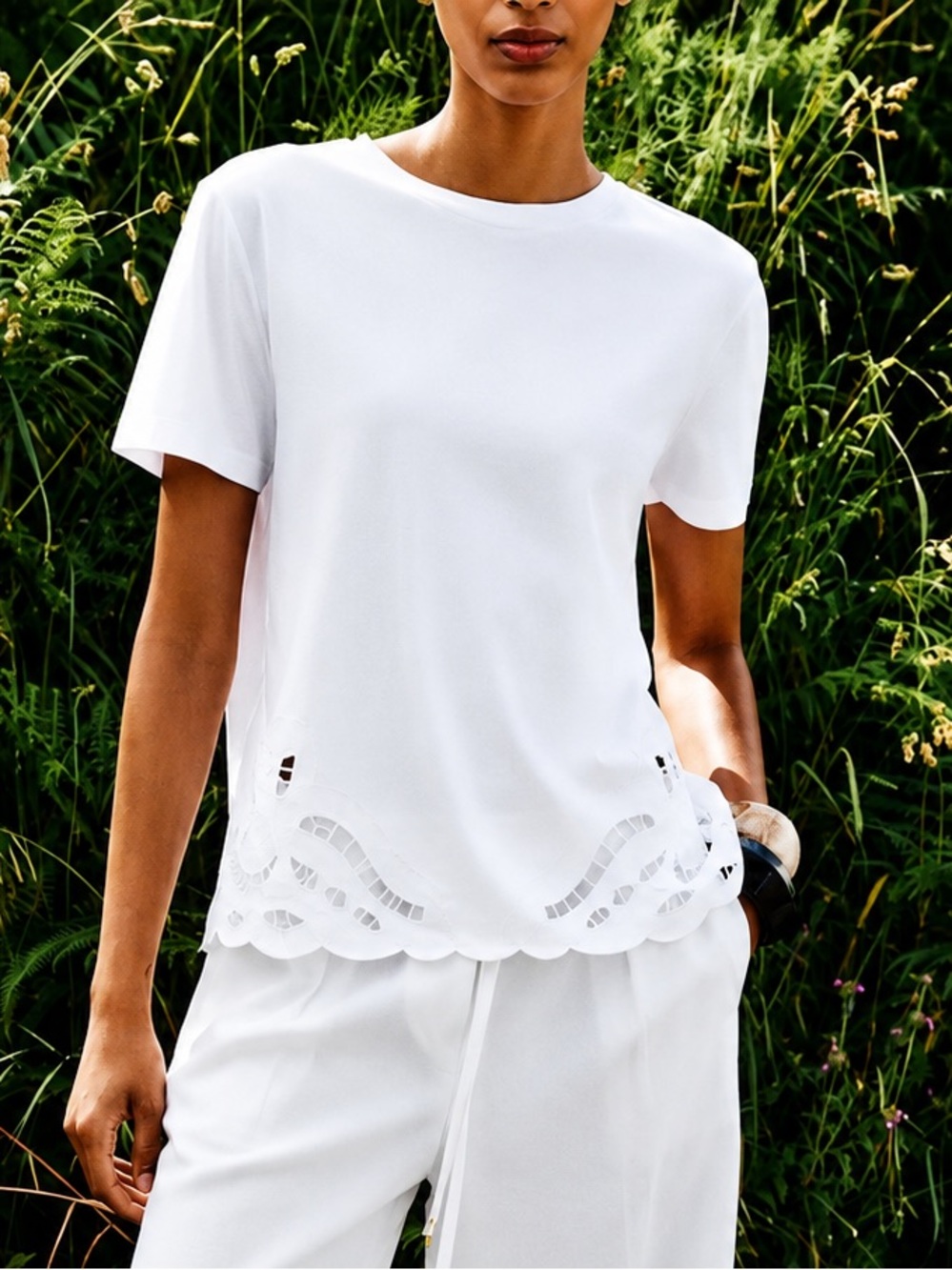 Zara White Embroidered Cutout Cotton Tee Summer Top NWT Large